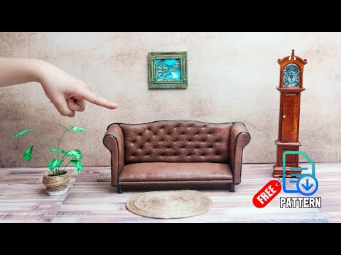 How to make a miniature leather couch - With free pattern.